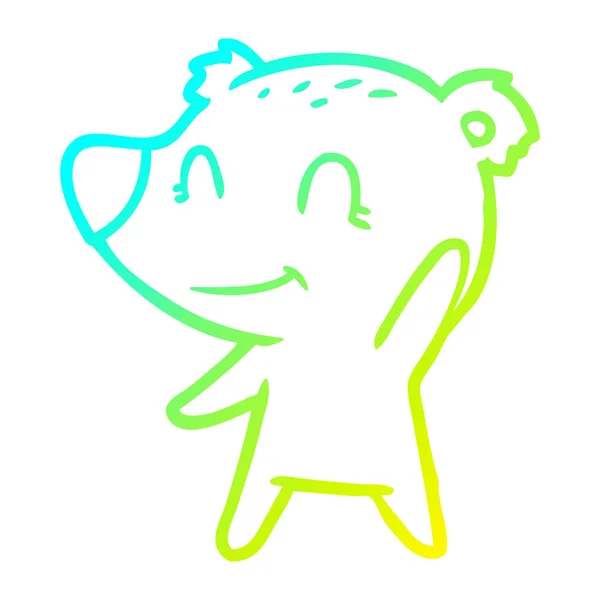 Línea de gradiente frío dibujo de dibujos animados oso amigable — Vector de stock