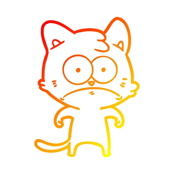 Warme kleurovergang lijntekening cartoon nerveuze kat — Stockvector