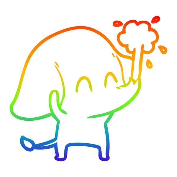 Rainbow gradient line drawing cute cartoon elephant spouting wat — Stock Vector