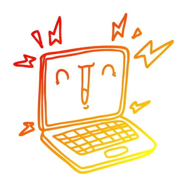 Warme Gradientenlinie Zeichnung Cartoon Laptop Computer — Stockvektor