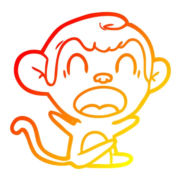 Warm gradient line drawing shouting cartoon monkey — Stock Vector