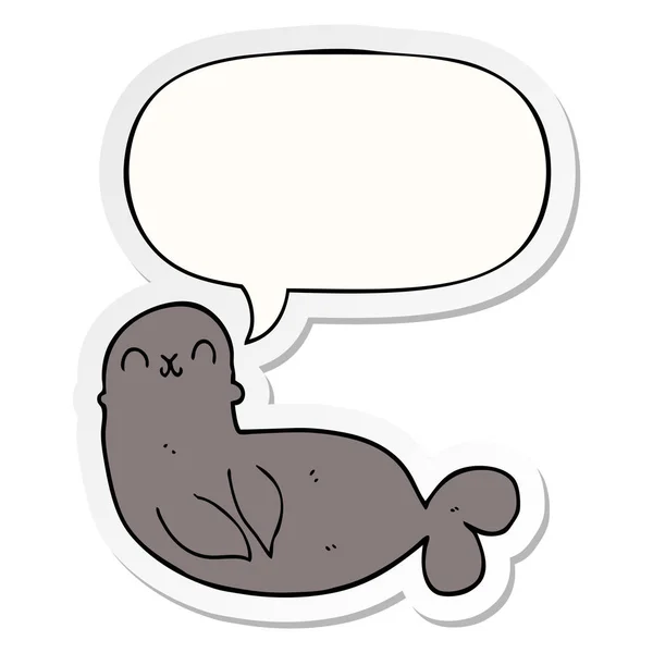 Cartoon seal and speech bubble sticker — Stock Vector