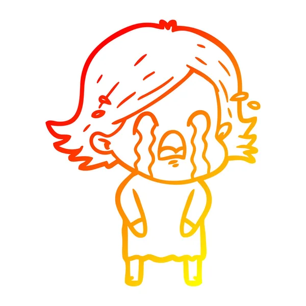 Caldo gradiente linea disegno cartone animato donna piangendo — Vettoriale Stock