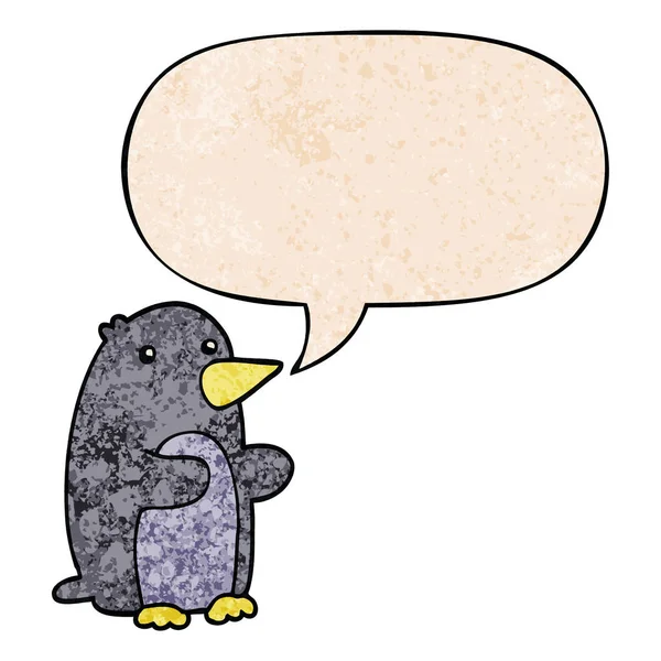 Retro doku tarzında karikatür penguen ve konuşma balonu — Stok Vektör