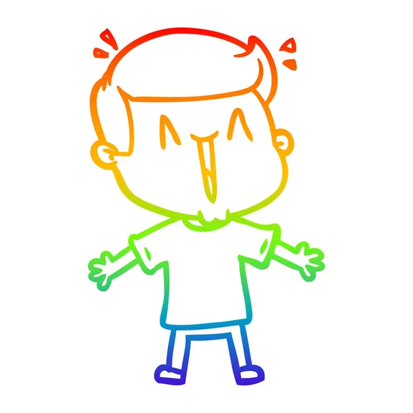 Rainbow gradient line drawing cartoon excited man — Stock Vector