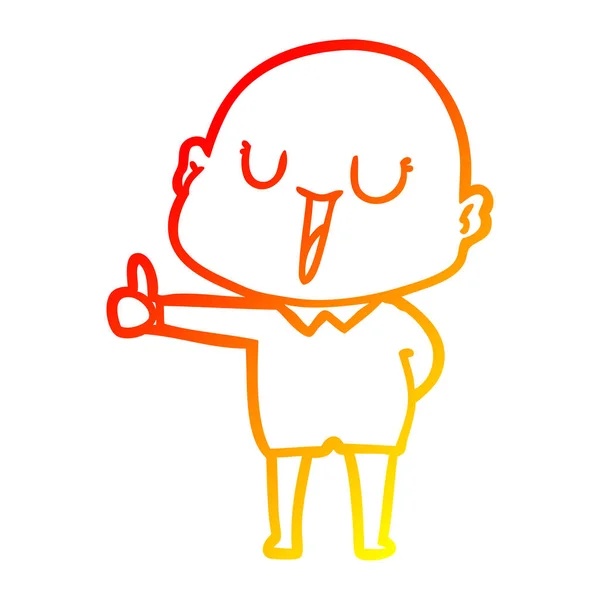 Línea de gradiente caliente dibujo feliz hombre calvo de dibujos animados — Archivo Imágenes Vectoriales