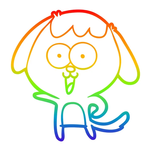 かわいい漫画の犬を描く虹のグラデーションライン — ストックベクタ