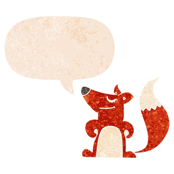 Cartoon fox and speech bubble in retro textured style — Stock Vector