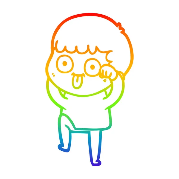 虹のグラデーションライン描画漫画の男を見つめる — ストックベクタ