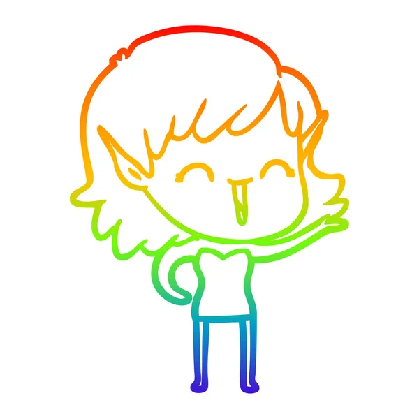 Regenboog gradiënt lijntekening cartoon elf meisje — Stockvector