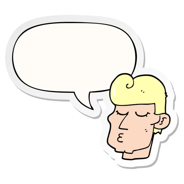 Cartoon handsome man and speech bubble sticker — Stock Vector