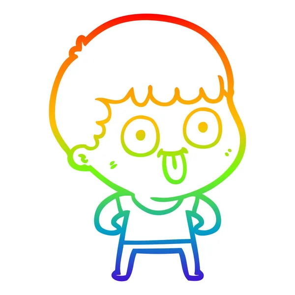 Arco iris gradiente línea dibujo dibujos animados hombre mirando — Vector de stock