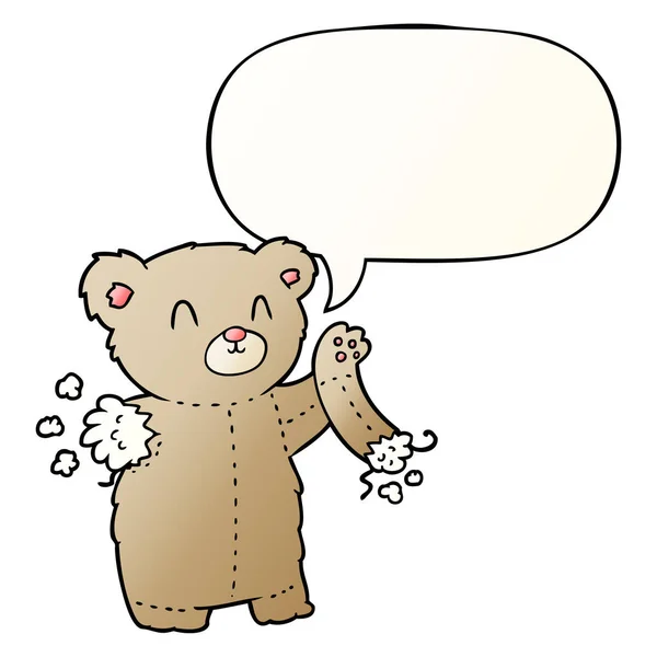 Cartoon-Teddybär und zerrissene Arm- und Sprechblase in Glatten — Stockvektor