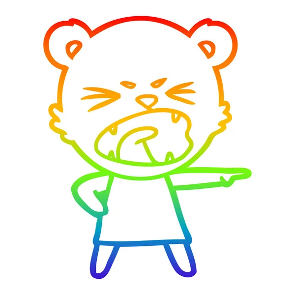 Rainbow gradient ligne dessin animé en colère ours en robe shouti — Image vectorielle