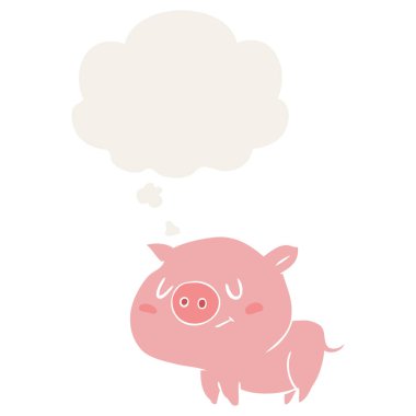 karikatür domuz ve retro tarzında düşünce balonu