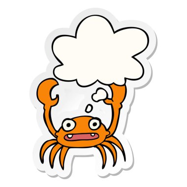 karikatür yengeç ve baskılı bir etiket olarak düşünce balonu