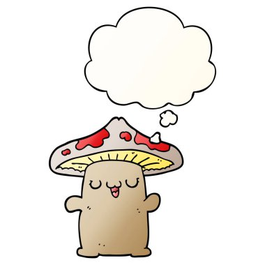 karikatür mantar yaratık ve pürüzsüz degrade içinde kabarcık düşünce 