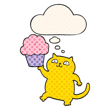 çizgi roman tarzıcupcake ve düşünce balonu ile karikatür kedi