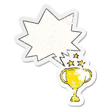 karikatür spor kupa ve konuşma balonu sıkıntılı etiket