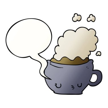 sevimli karikatür kahve fincanı ve konuşma balonu pürüzsüz degrade sty