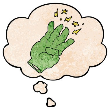 grunge doku p karikatür ürkütücü sihirli el ve düşünce balonu