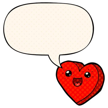 çizgi roman tarzında kalp çizgi film karakteri ve konuşma balonu