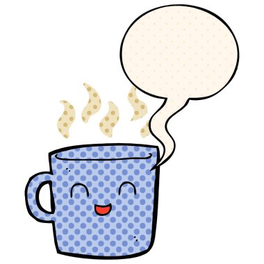 sevimli kahve fincanı karikatür ve çizgi roman tarzında konuşma balonu