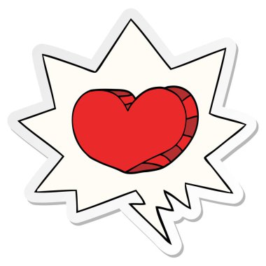 karikatür aşk kalp ve konuşma kabarcık etiket