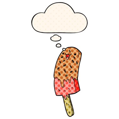 sevimli karikatür mutlu buz lolly ve çizgi roman st düşünce balonu