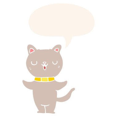 retro tarzında karikatür kedi ve konuşma balonu