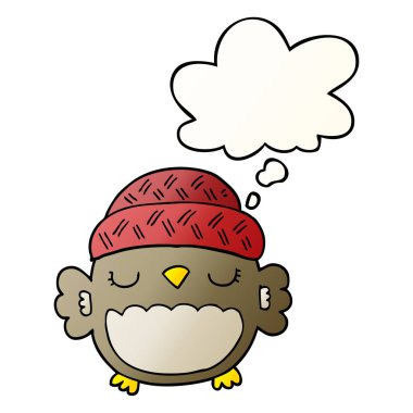 şapka sevimli karikatür baykuş ve pürüzsüz degrade st kabarcık düşündüm