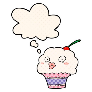 çizgi roman tarzında karikatür cupcake ve düşünce balonu