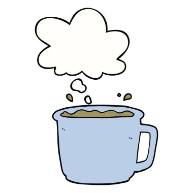 karikatür kahve fincanı ve düşünce balonu