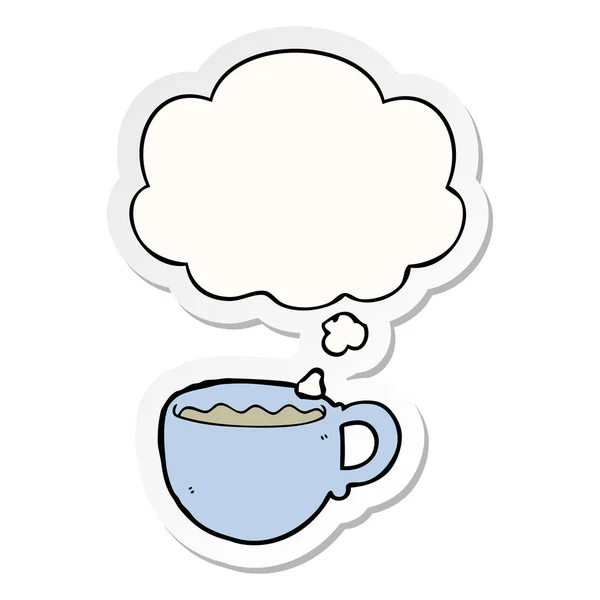 Чашка кофе мультфильма и мыслей пузырь в качестве наклейки — стоковый вектор