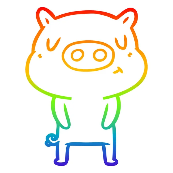Arco-íris linha gradiente desenho cartoon conteúdo porco — Vetor de Stock