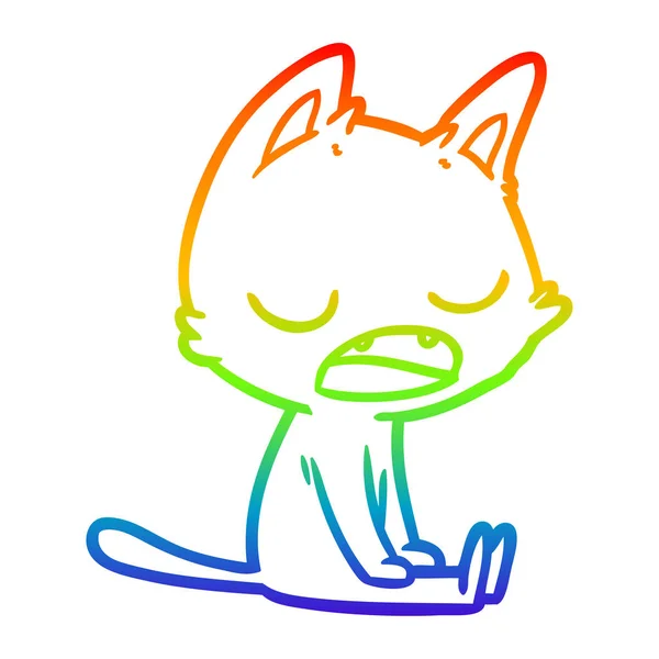 Linea gradiente arcobaleno disegno gatto parlante cartone animato — Vettoriale Stock