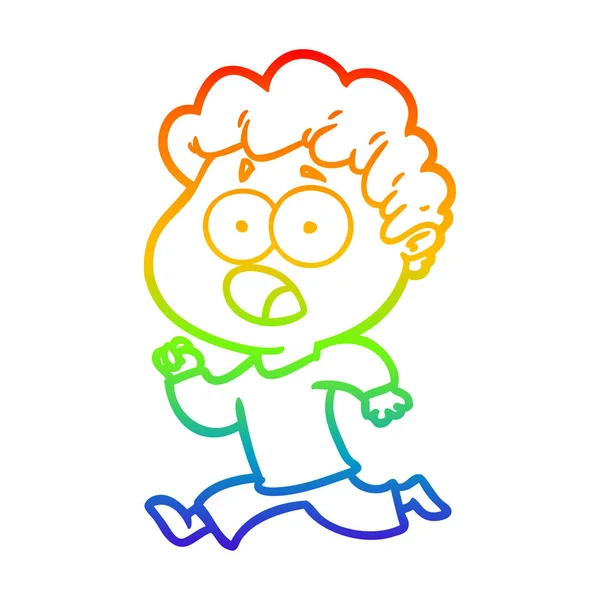 Arco-íris linha gradiente desenho cartoon homem ofegante em surpresa — Vetor de Stock