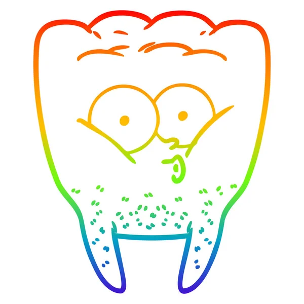 Rainbow gradient line drawing cartoon whistling tooth — Stock Vector