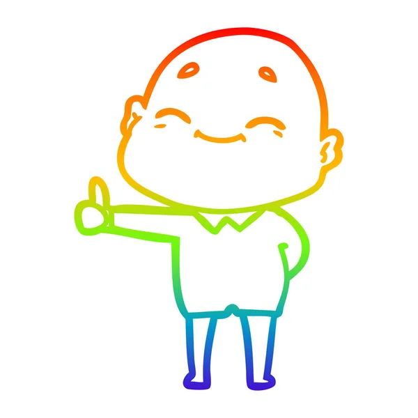 Regnbue gradient linje tegning glad tegneserie skaldet mand – Stock-vektor