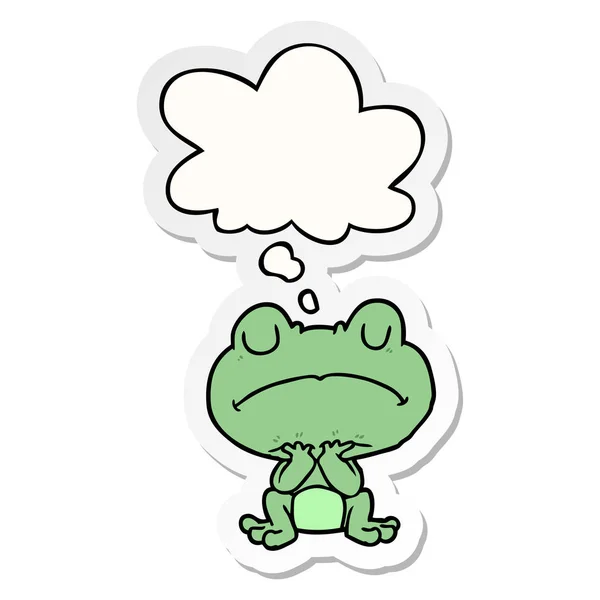 Cartoon frog and thought bubble as a printed sticker — Stock Vector
