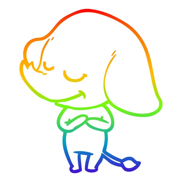 Rainbow gradient ligne dessin dessin dessin animé éléphant souriant — Image vectorielle