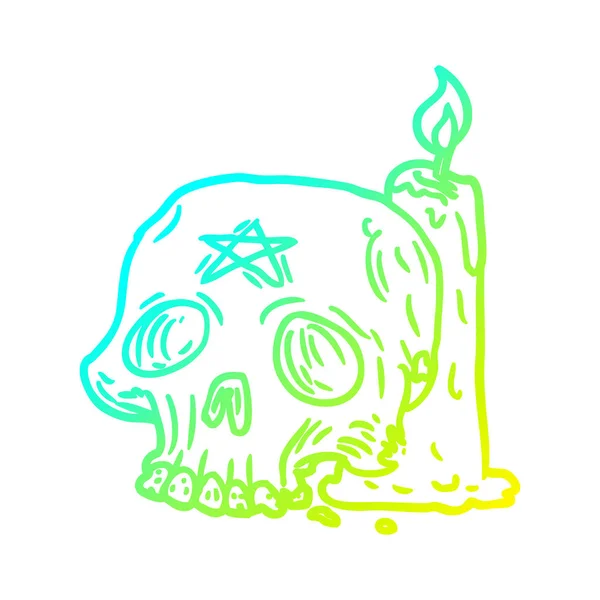 Kall gradient linje ritning Spooky skull och Candle — Stock vektor