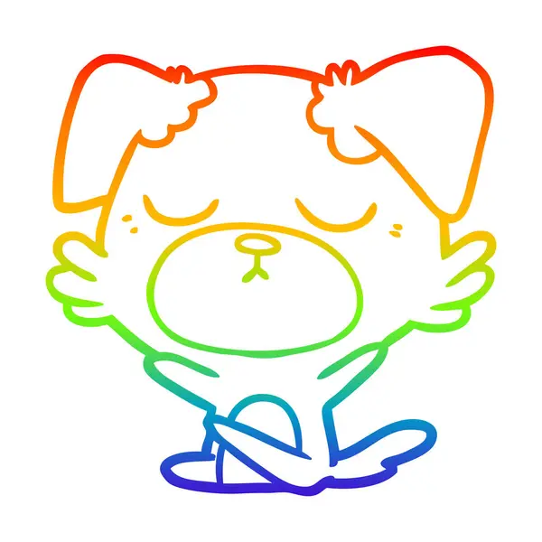 Rainbow gradient ligne dessin chien dessin animé mignon — Image vectorielle