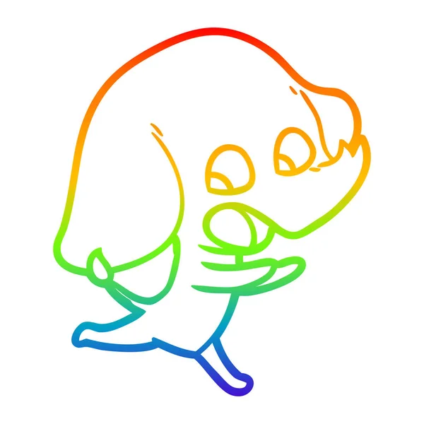Regenboog gradiënt lijntekening cute cartoon olifant — Stockvector