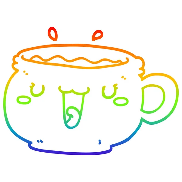 Rainbow gradient ligne dessin mignon tasse de café dessin animé — Image vectorielle