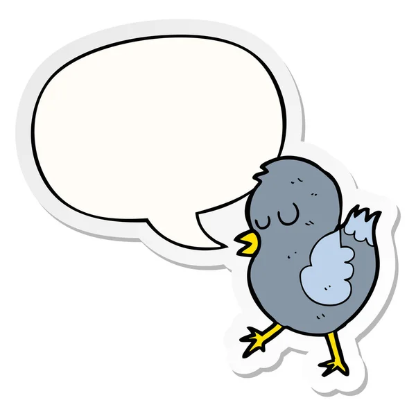 Κινούμενα σχέδια πουλί και ομιλία αυτοκόλλητο φούσκα — Διανυσματικό Αρχείο