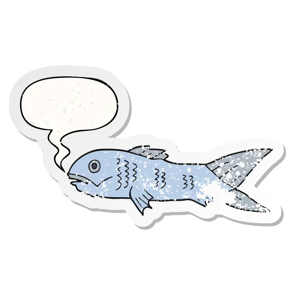 Dibujos animados pescado y el habla burbuja angustiado pegatina — Archivo Imágenes Vectoriales