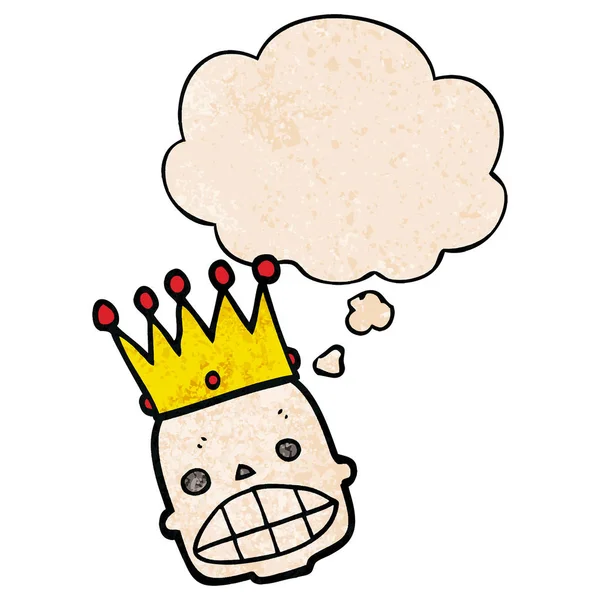 Мультфильм жуткий череп лицо с короной и мыслей пузырь в grung — стоковый вектор