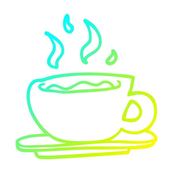 Línea de gradiente frío dibujo dibujos animados taza de café — Vector de stock
