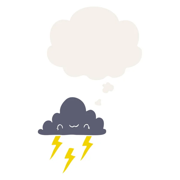 Cartoon storm cloud and thought bubble in retro style — Stock Vector